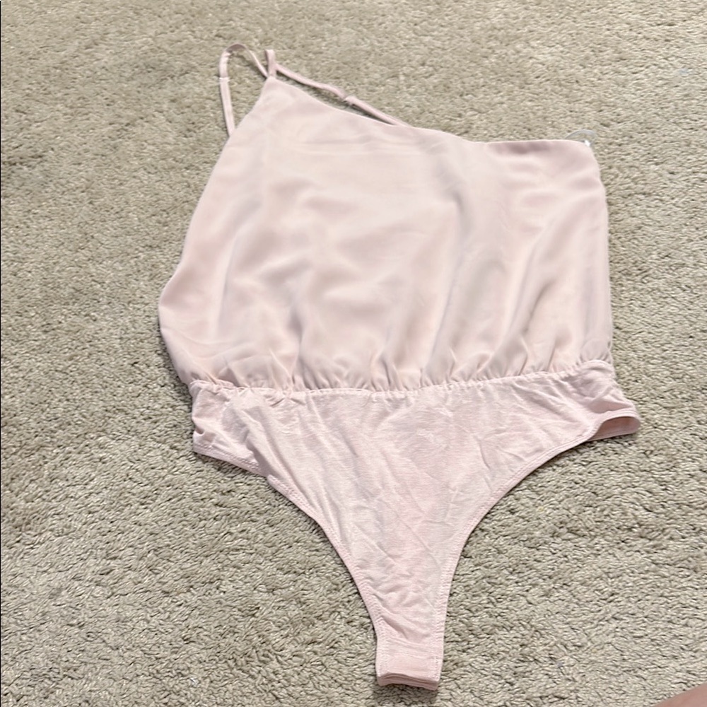 Lulus Light Pink Bodysuit One Shoulder Thong Back Large NWT